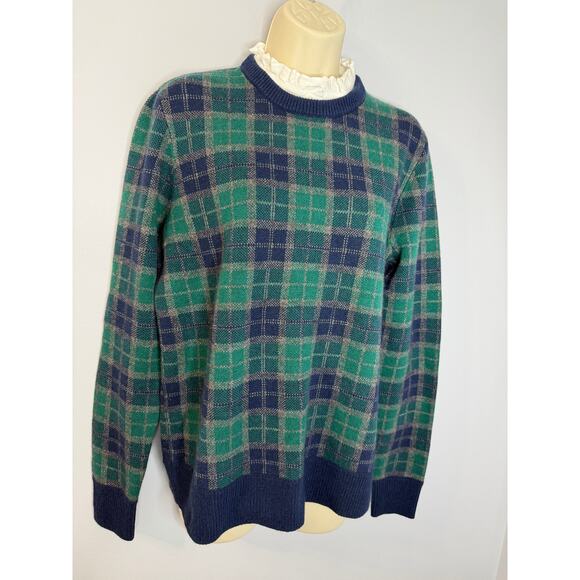 Brooks Brothers Sweater Women's M Green Blue Tartan Plaid Removable Collar - Picture 5 of 15